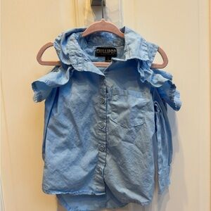 NWOT Chillipop 2T Blue Girls Open Shoulder Long Sleeve Blouse